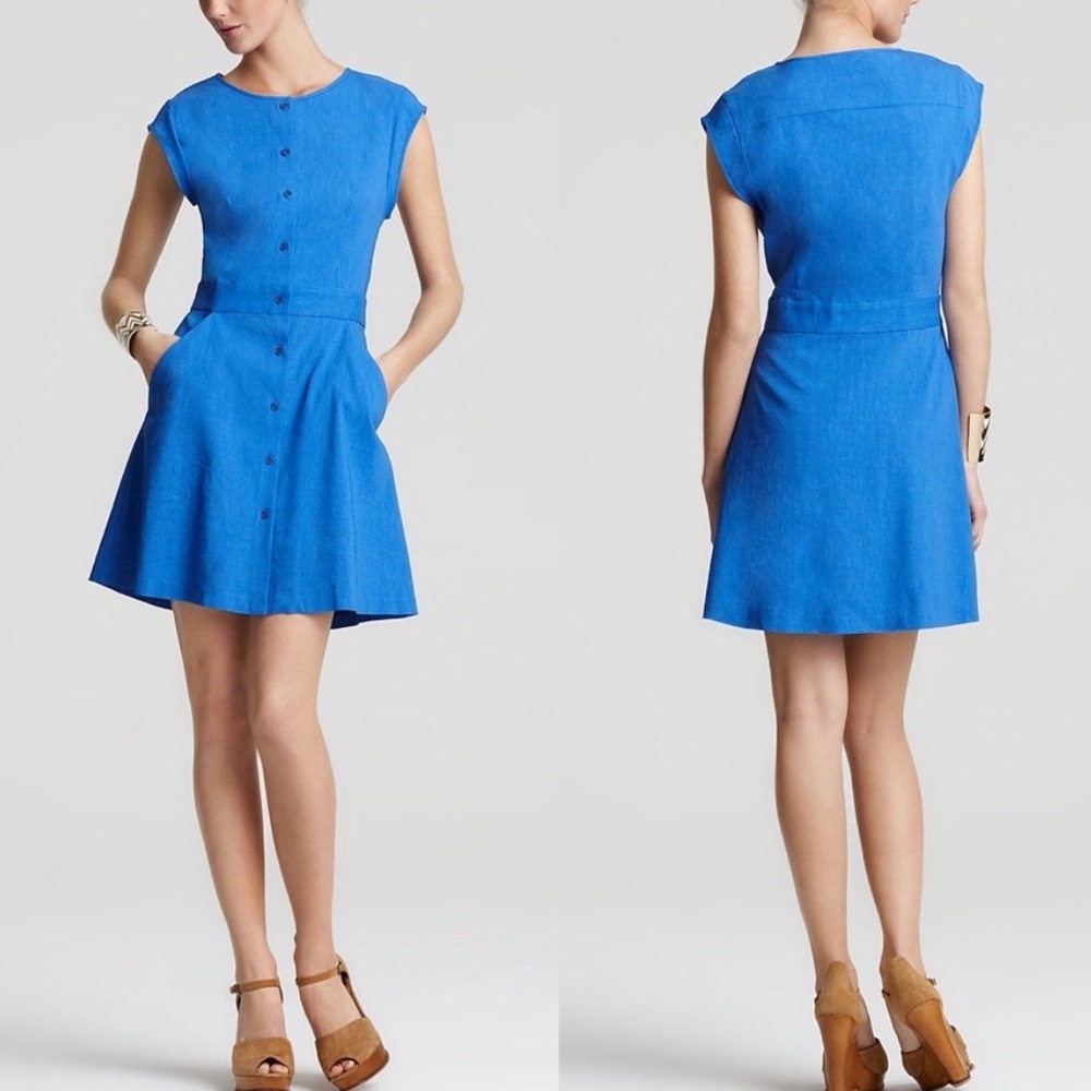 THEORY Jalia crunch fabric shirt dress in Primary Blue